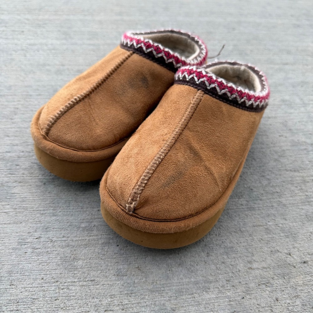 Falls Creek Kids Chestnut Platform Slippers Embroidered Braid Size 11M